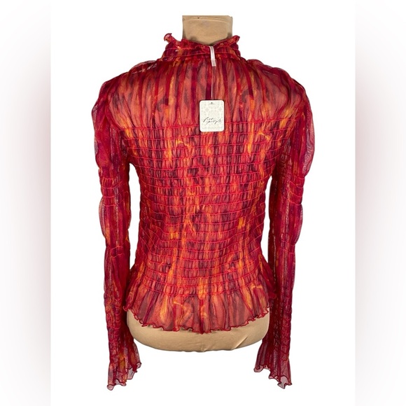 Free People “Hello There Top” NEW Smocked Mesh Crop Top Size Large - Picture 5 of 13